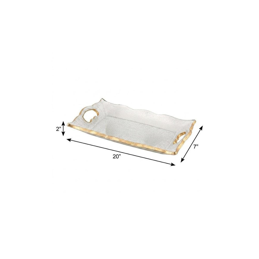 20" Clear And Gold Seeded Glass Serving Tray With Handles