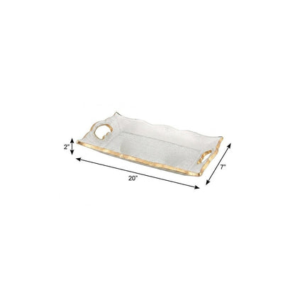 20" Clear And Gold Seeded Glass Serving Tray With Handles