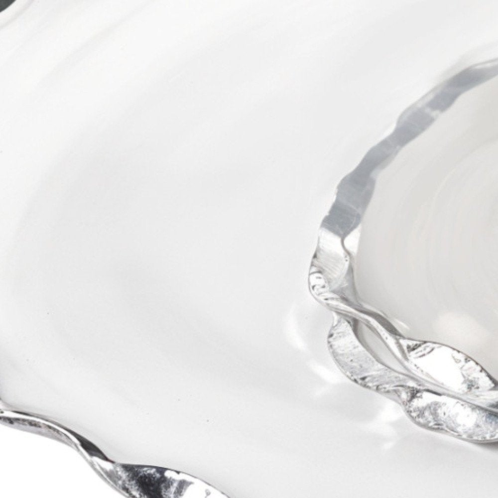 13" Clear And Silver Round Glass Hand Finished Lazy Susan