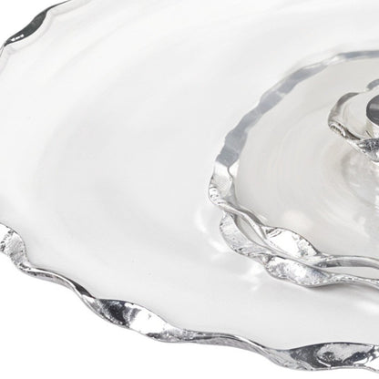 13" Clear And Silver Round Glass Hand Finished Lazy Susan