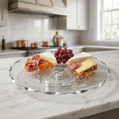 13" Clear And Silver Round Glass Hand Finished Lazy Susan