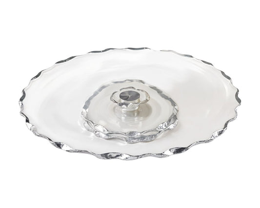 13" Clear And Silver Round Glass Hand Finished Lazy Susan