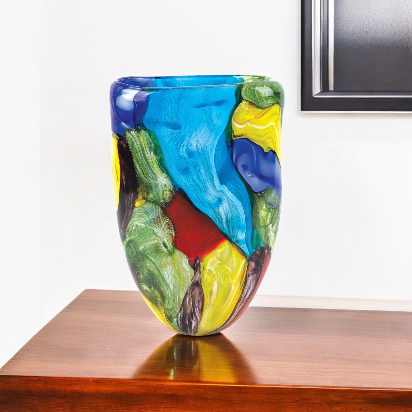 11 Multicolor Glass Art Oval Vase