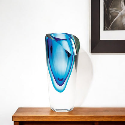8" Clear and Blue Crystal Table Vase