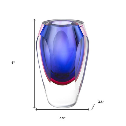 6" Clear And Purple Crystal Glass Table Vase