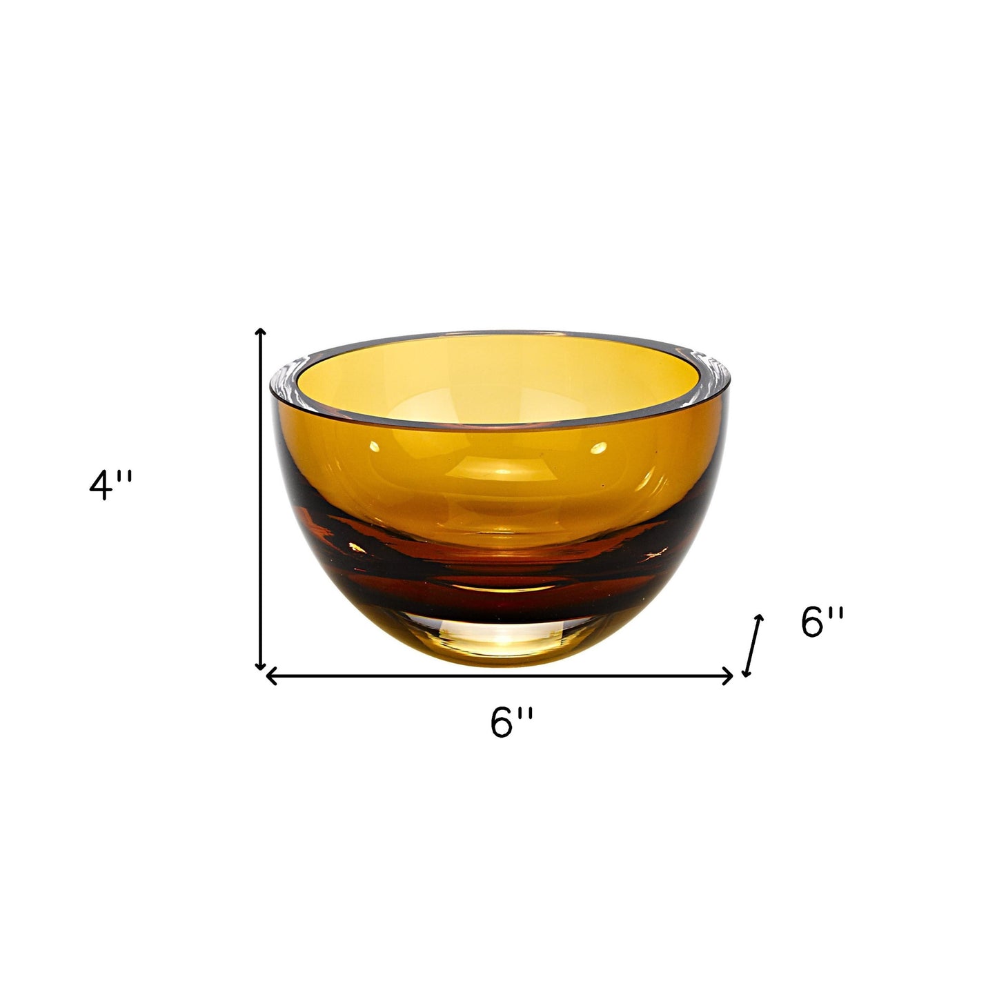 6" Amber Mouth Blown Crystal Thick Walled Bowl