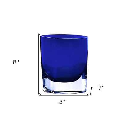 8" Cobalt And Clear Oval Lead Free Crystal Table Vase