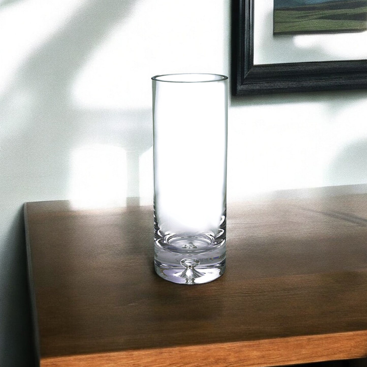 11" Clear Mouth Blown Crystal Cylinder Table Vase