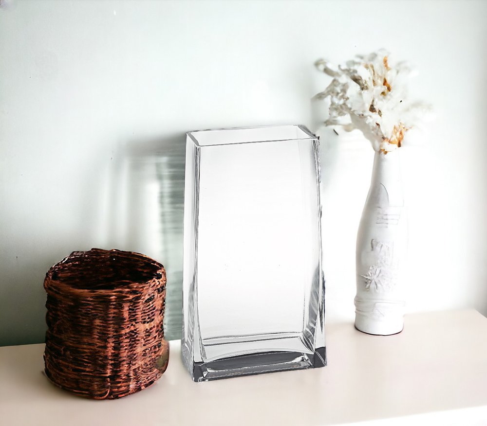 10" Clear Crystal Glass Rectangular Table Vase