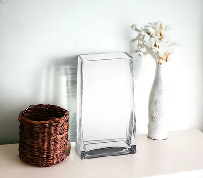 10" Clear Crystal Glass Rectangular Table Vase