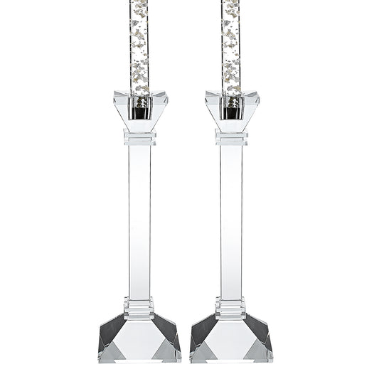 Set of Two Clear Crystal Tabletop Candle Holders