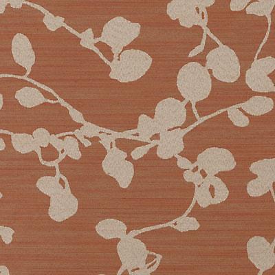 White vine & leaf pattern on a warm terracotta-brown background; decorative drapery fabric design.