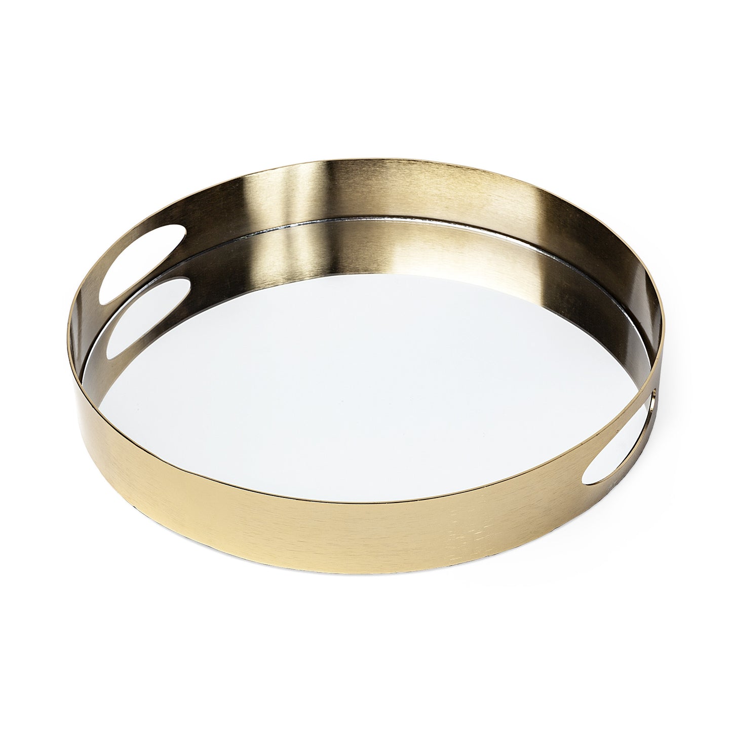 15" Gold Round Metal Indoor Outdoor Tray With Handles