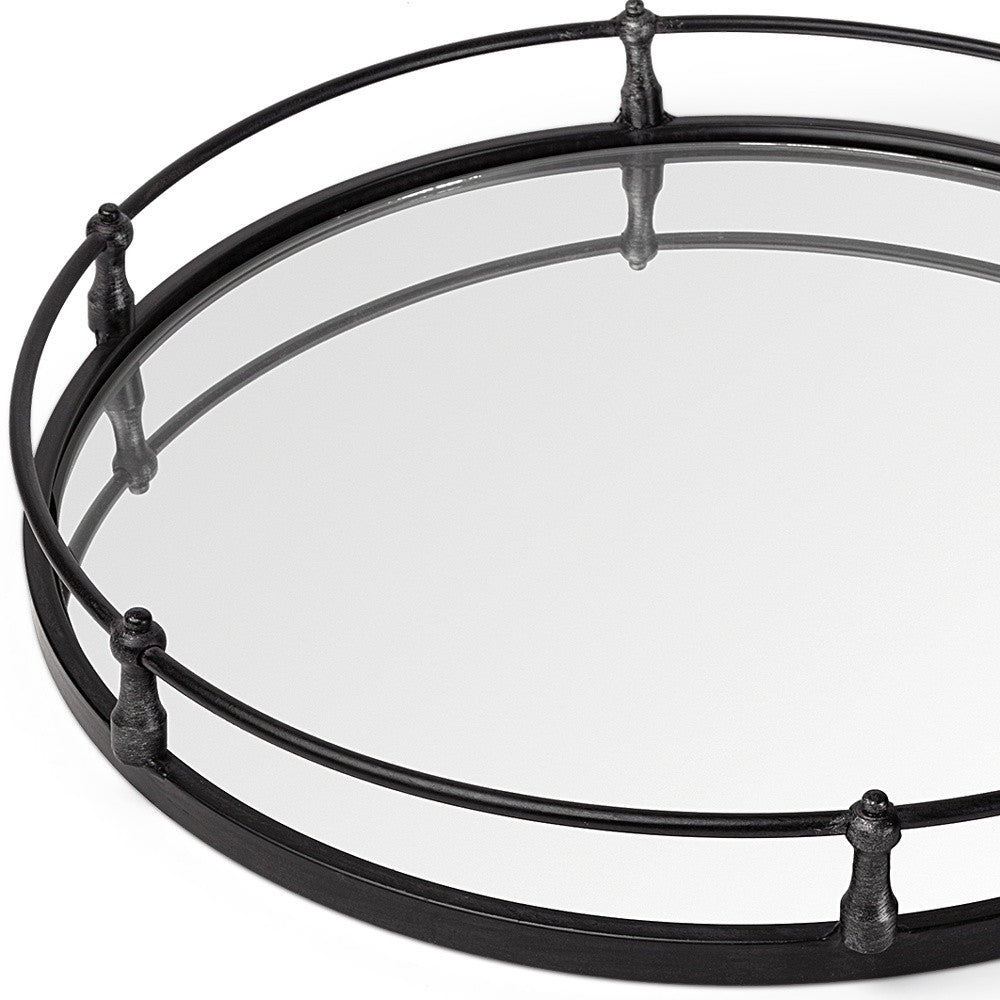 24" Silver Round Metal Indoor Outdoor Tray With Handles