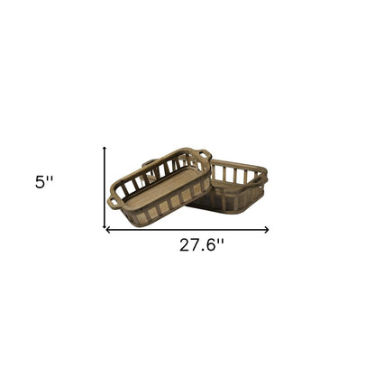 Set of Two Brown Wood Indoor Outdoor Tray With Handles