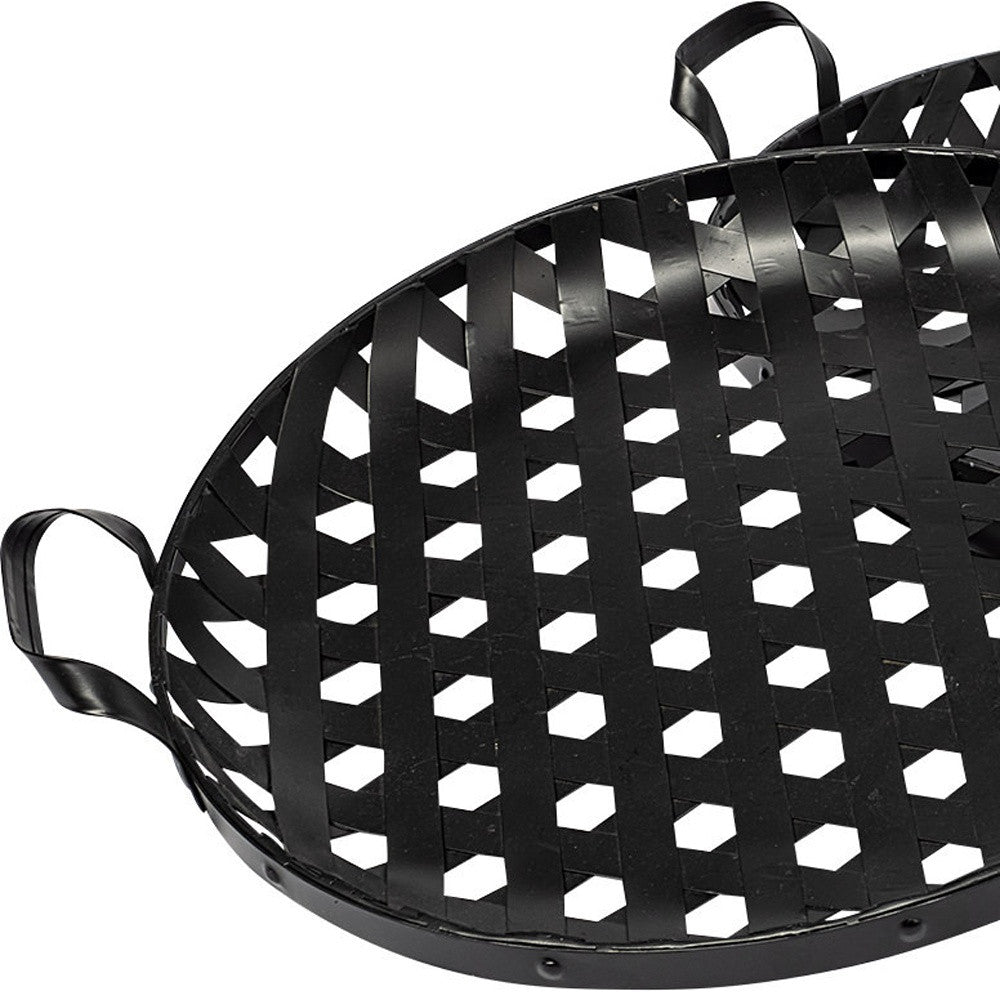 Set of Two Black Round Metal Indoor Outdoor Tray With Handles