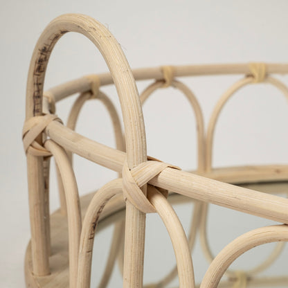 Set of Two Brown Round Wood Indoor Outdoor Vanity Tray With Handles