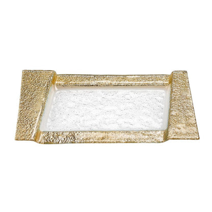 13" Clear And Gold Glass Snack Or Vanity Tray