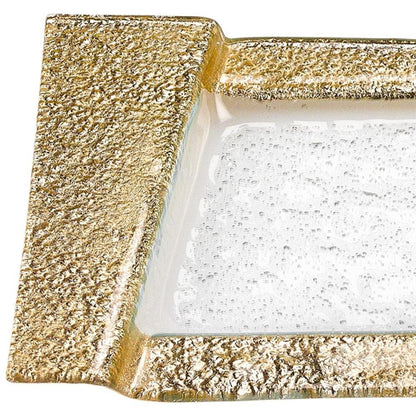 13" Clear And Gold Glass Snack Or Vanity Tray
