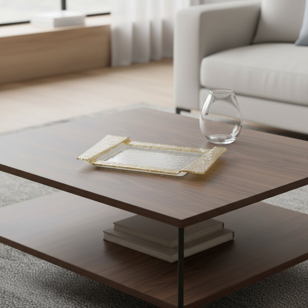 13" Clear And Gold Glass Snack Or Vanity Tray