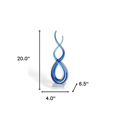 20" Clear and Blue Murano Glass Modern Abstract Tabletop Sculpture