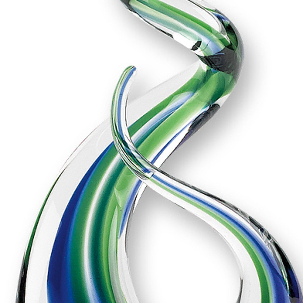 14" Clear Blue and Green Murano Glass Modern Abstract Tabletop Sculpture