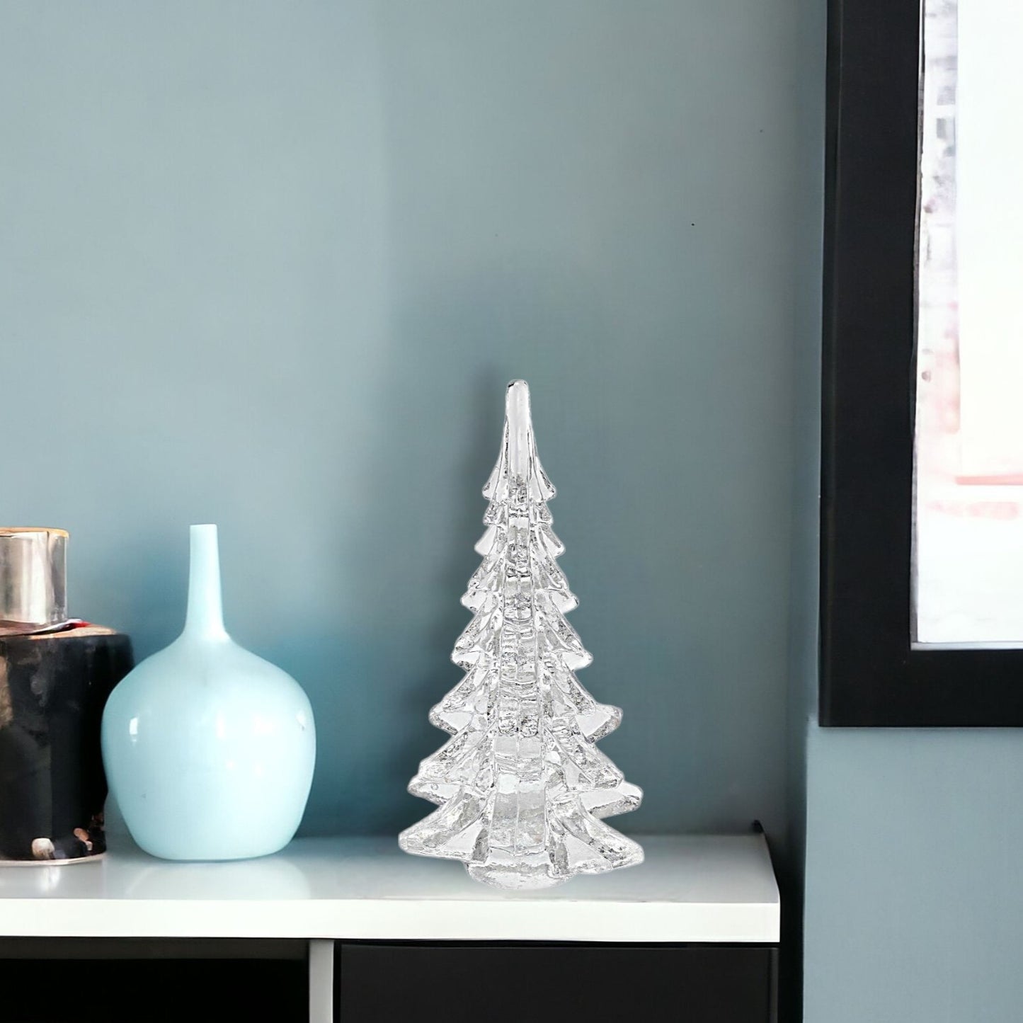 10" Mouth Blown Clear Glass Christmas Tree Sculpture