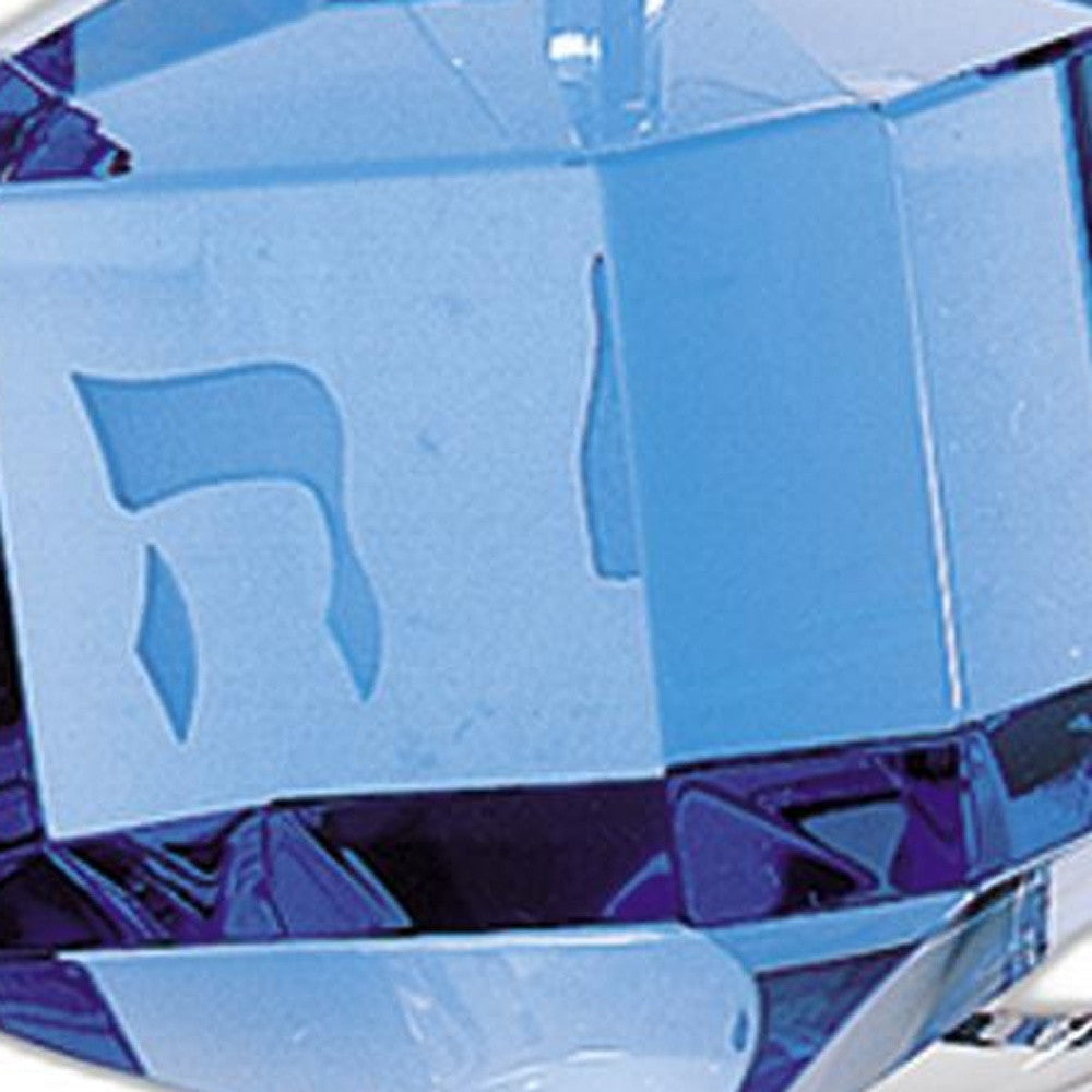 3 Mouth Blown Blue Dreidel On Crystal Stand