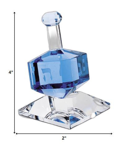 3 Mouth Blown Blue Dreidel On Crystal Stand