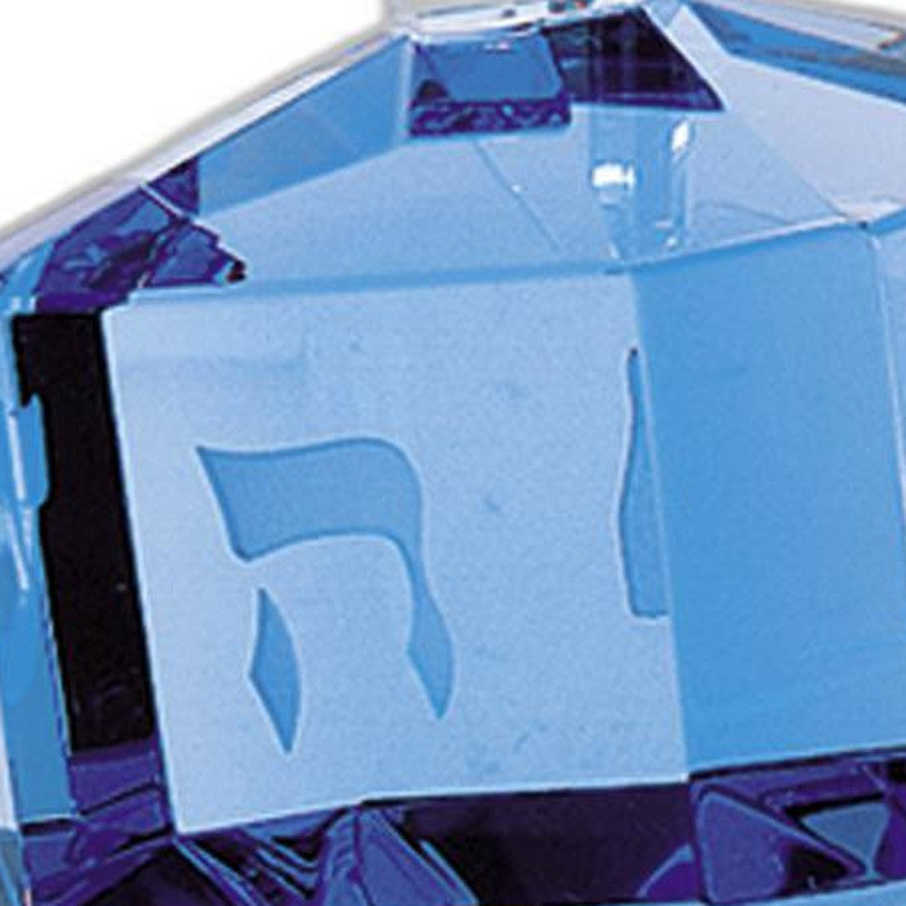 3 Mouth Blown Blue Dreidel On Crystal Stand