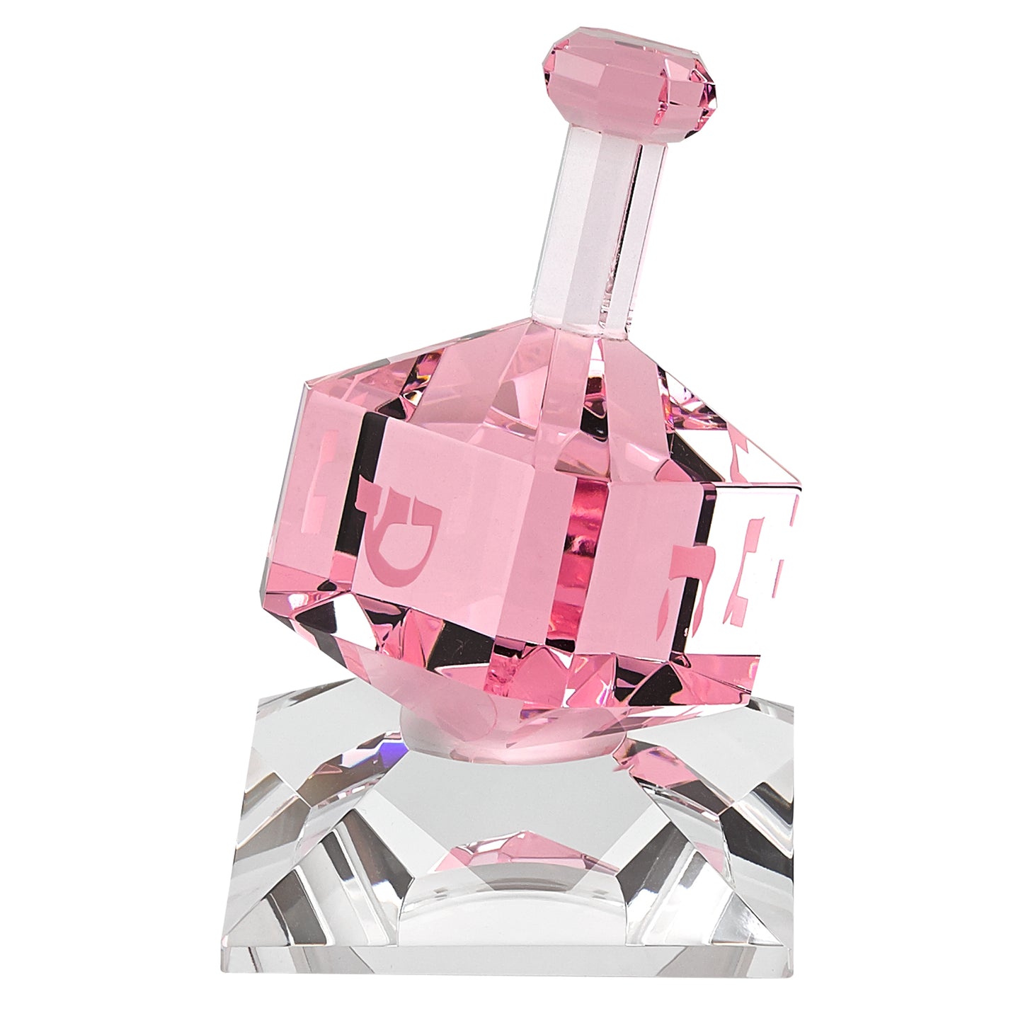 3 Mouth Blown Pink Dreidel On Crystal Stand