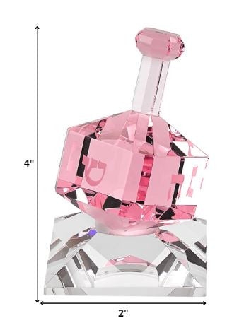 3 Mouth Blown Pink Dreidel On Crystal Stand