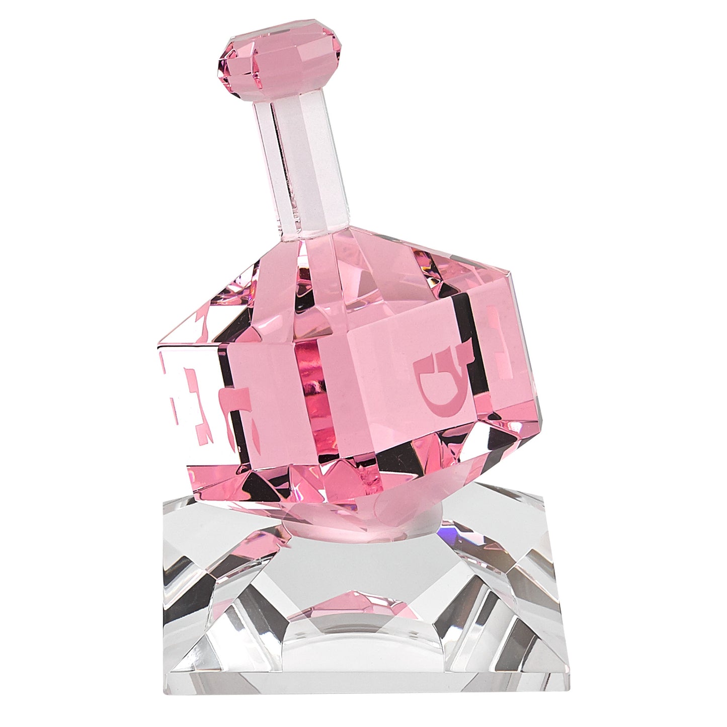 3 Mouth Blown Pink Dreidel On Crystal Stand