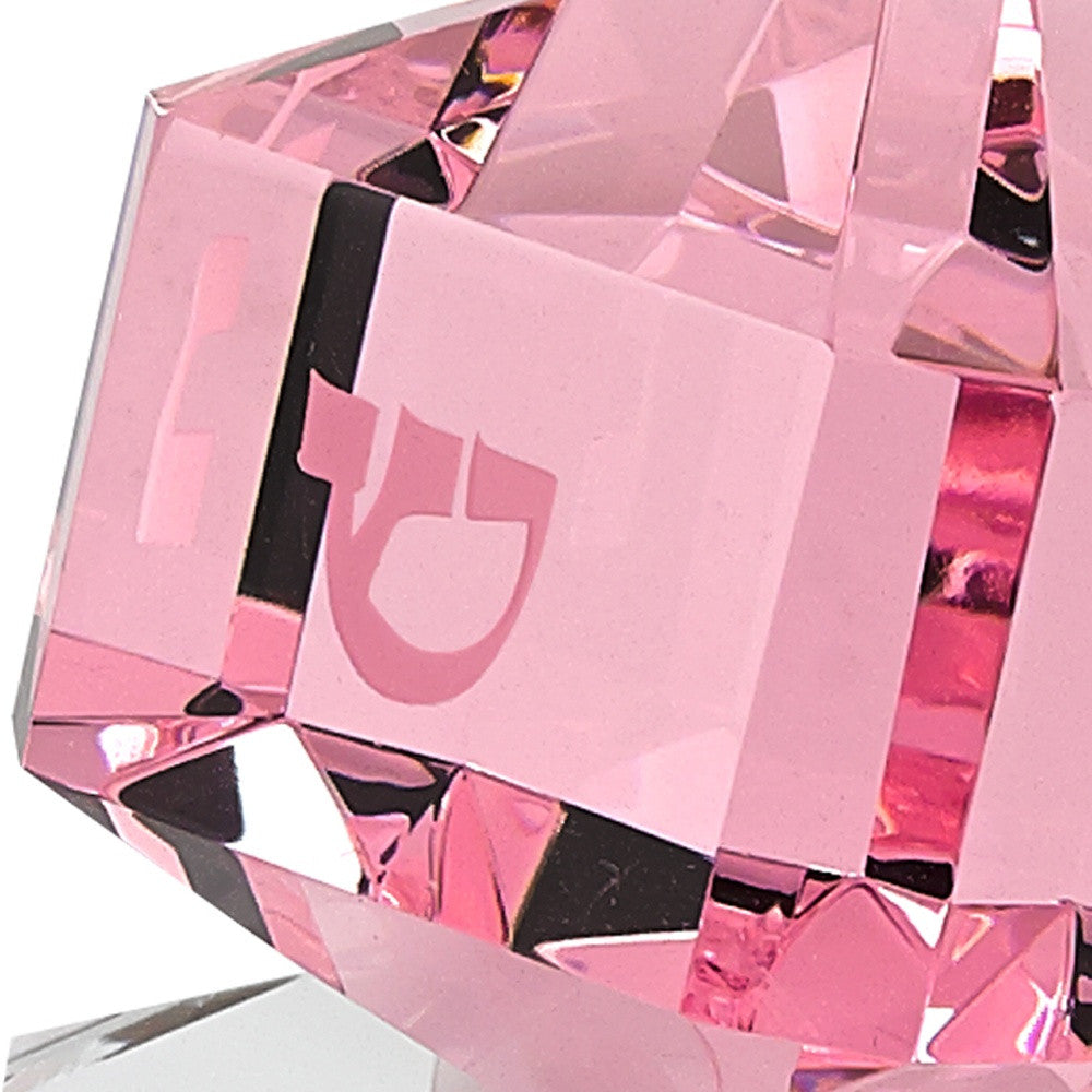 3 Mouth Blown Pink Dreidel On Crystal Stand