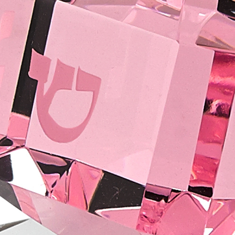 3 Mouth Blown Pink Dreidel On Crystal Stand