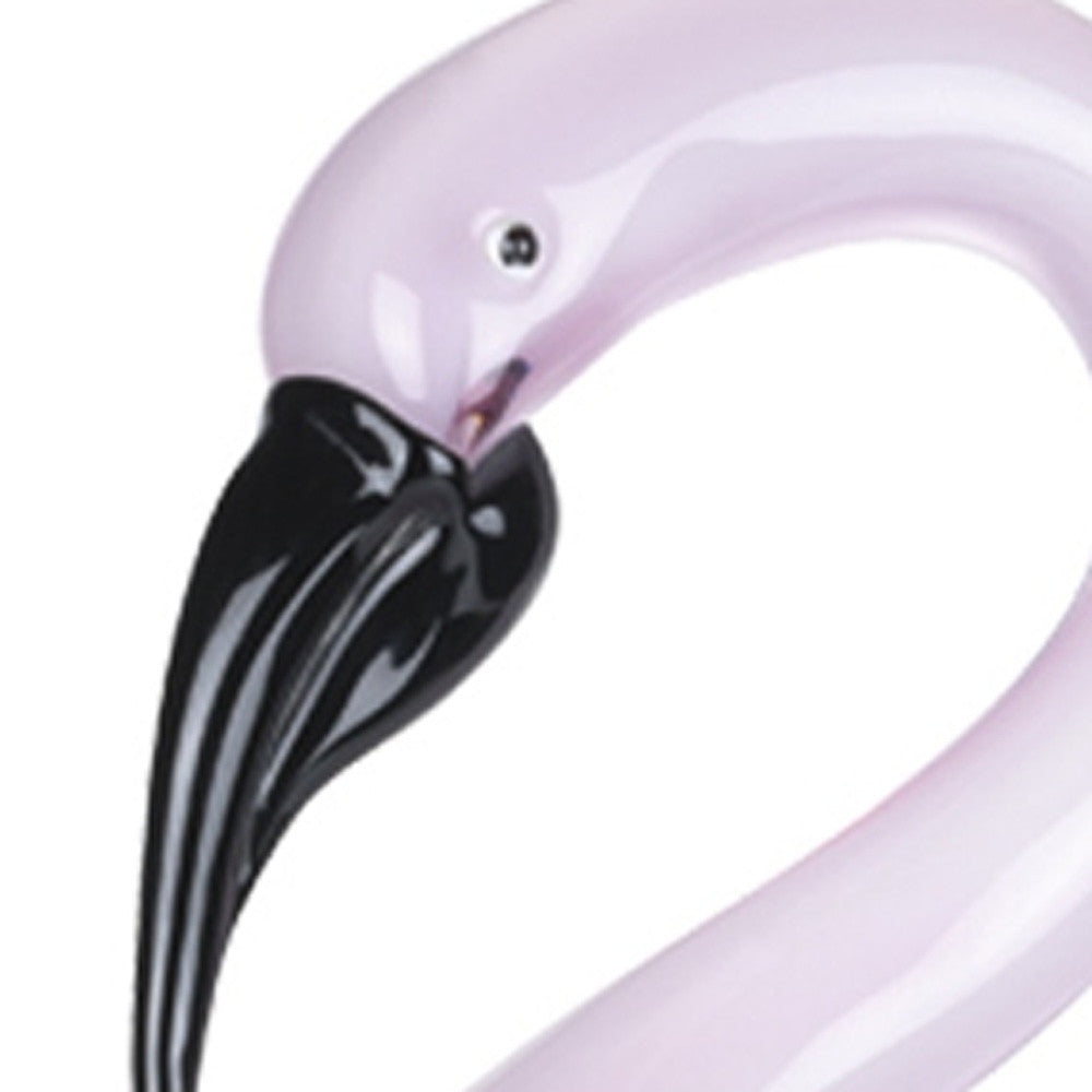 15" Pink Murano Glass Flamingo Figurine Tabletop Sculpture