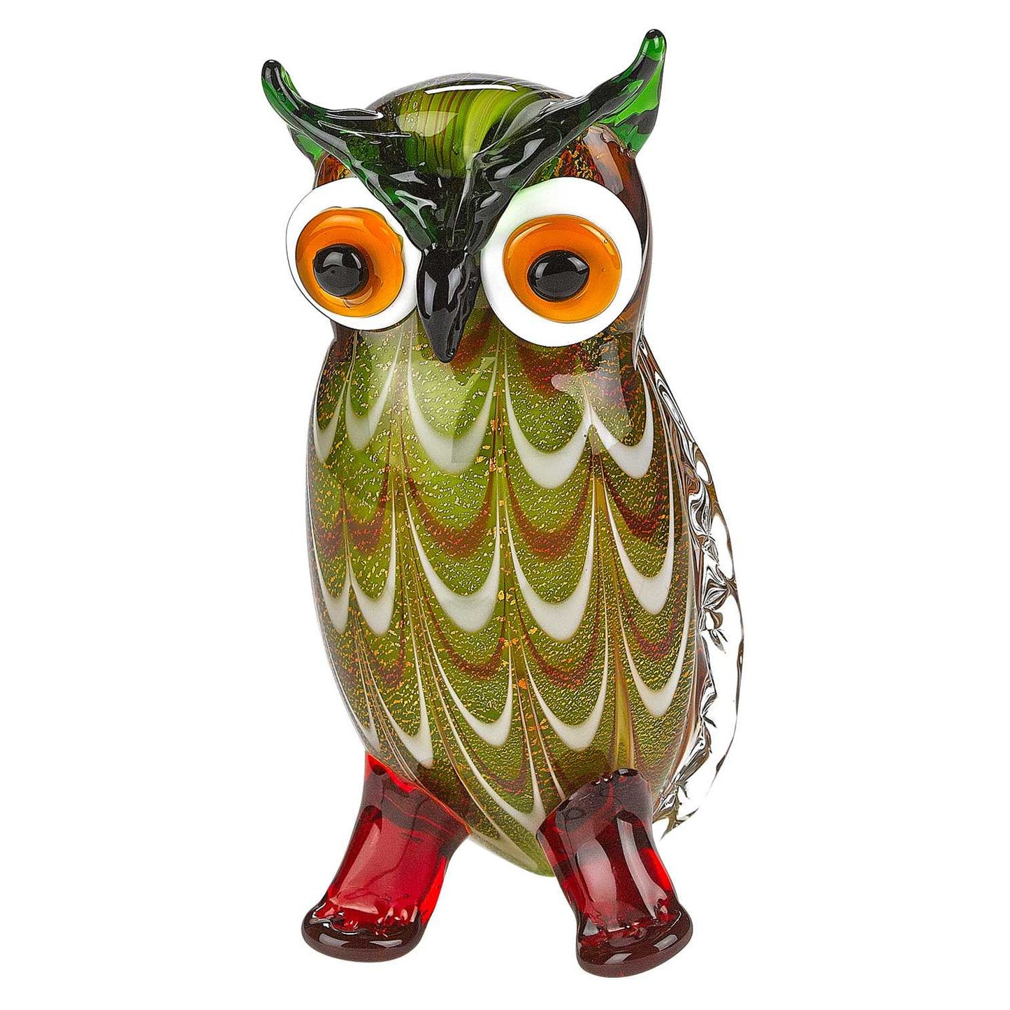 9" Green and White Murano Glass Owl Figurine Tabletop Sculpture