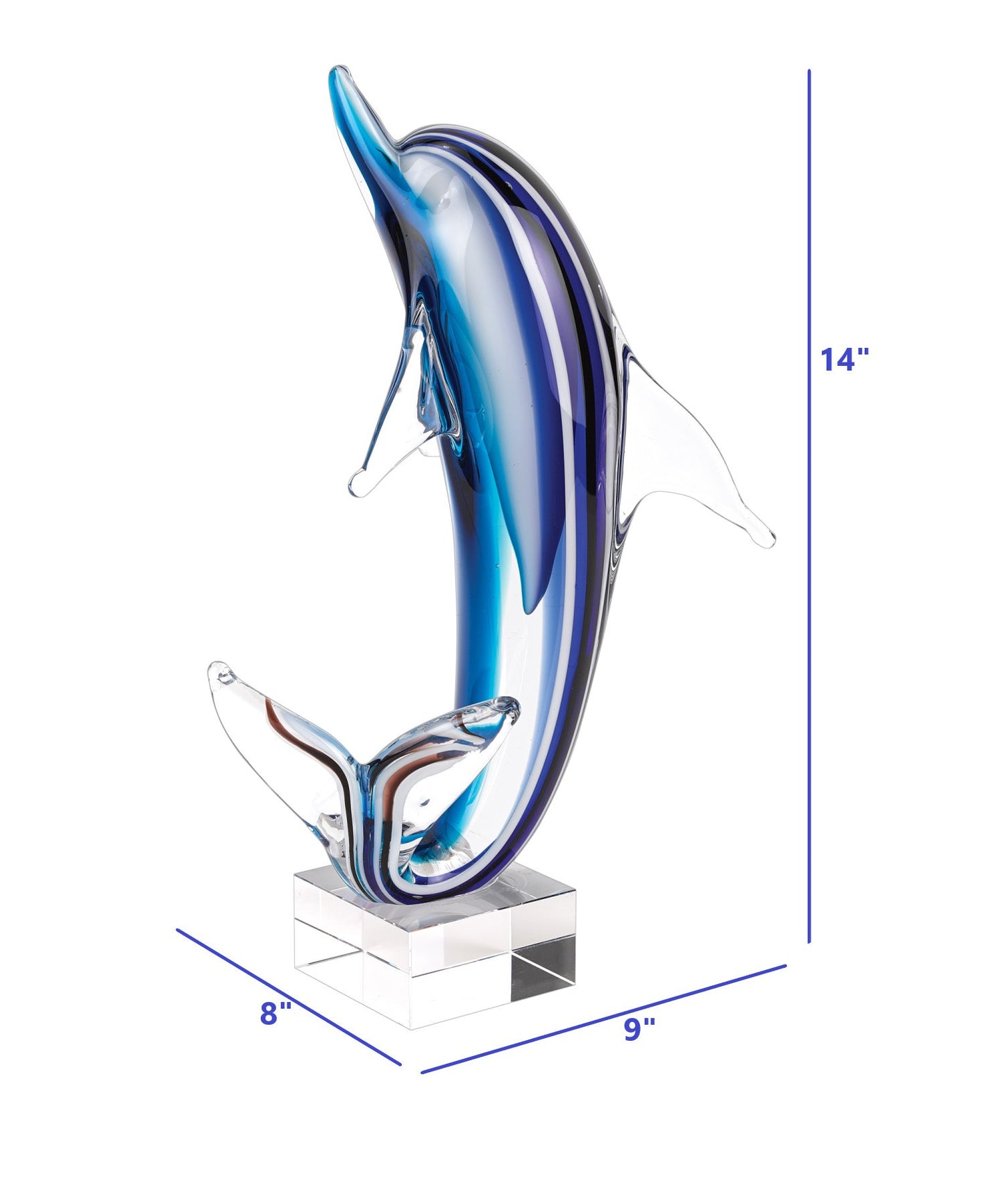 14" Blue Murano Glass Dolphin Figurine Tabletop Sculpture