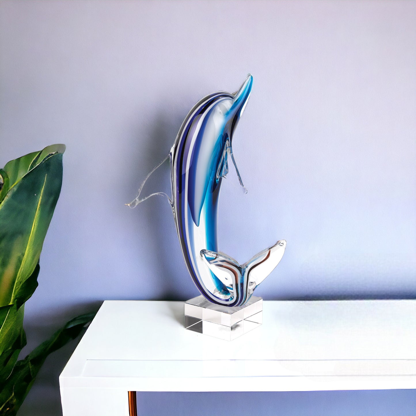 14" Blue Murano Glass Dolphin Figurine Tabletop Sculpture