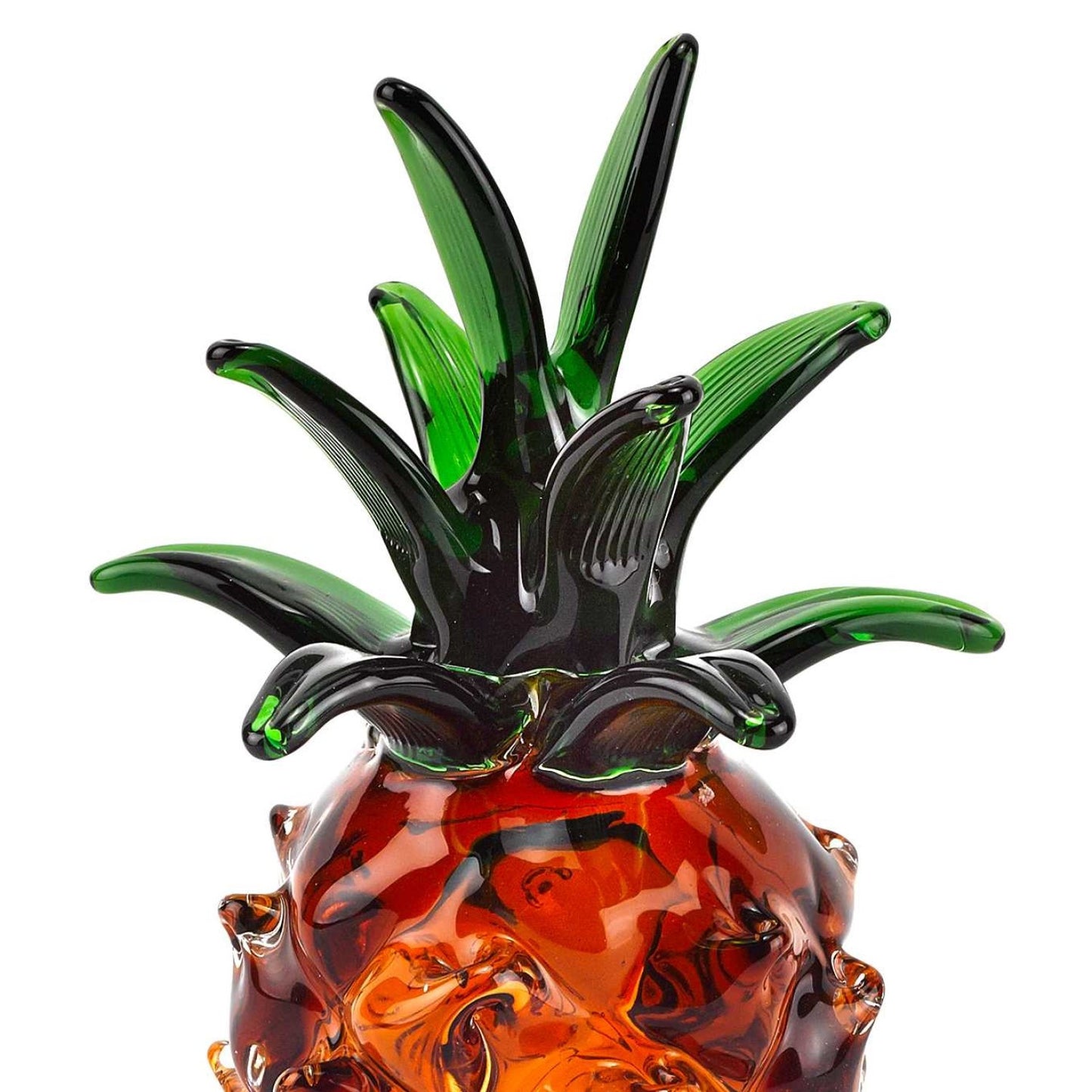 9" Orange Murano Glass Pineapple Statue Tabletop Sculpture