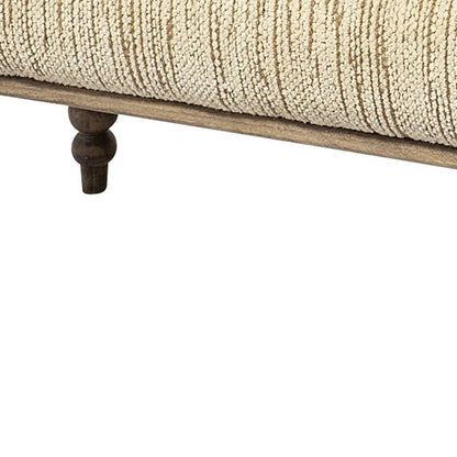 55" Cream and Wood Brown Upholstered Fabric Bench