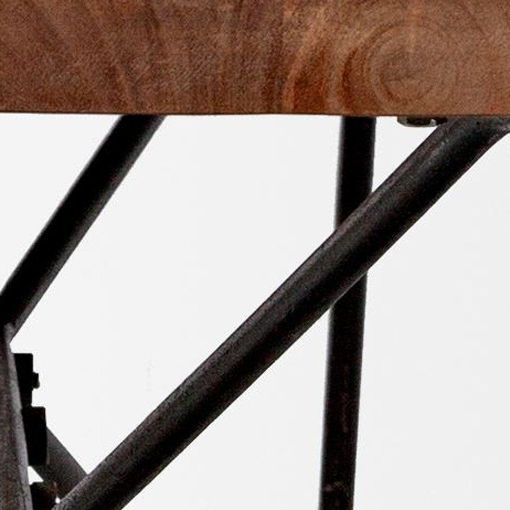 66" Brown And Black Iron Distressed and Solid Wood Live Edge Dining Bench