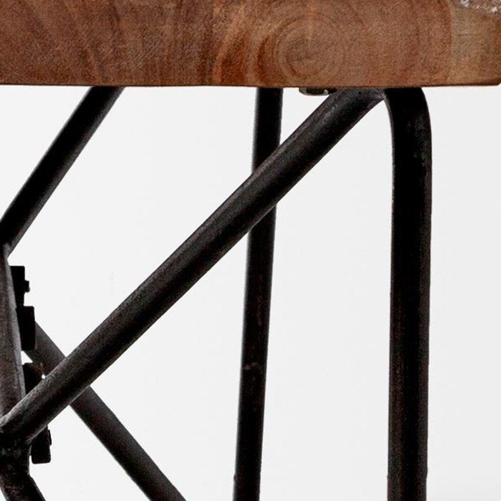 66" Brown And Black Iron Distressed and Solid Wood Live Edge Dining Bench