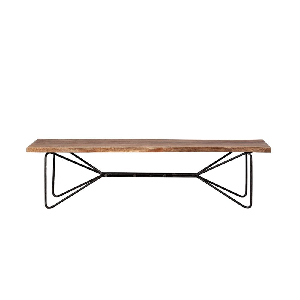 66" Brown And Black Iron Distressed and Solid Wood Live Edge Dining Bench