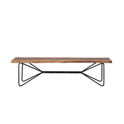 66" Brown And Black Iron Distressed and Solid Wood Live Edge Dining Bench
