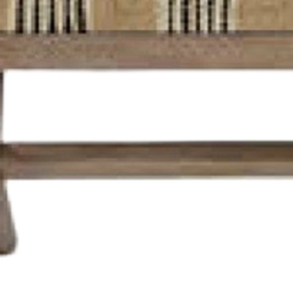 50" Beige Black And Brown Cotton Blend And Solid Wood Upholstered Entryway Stool