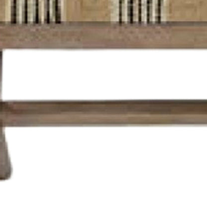 50" Beige Black And Brown Cotton Blend And Solid Wood Upholstered Entryway Stool