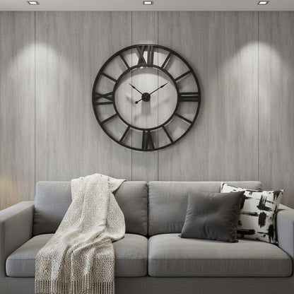 54" Round Xl Industrial Style Wall Clock With Open Face Desing
