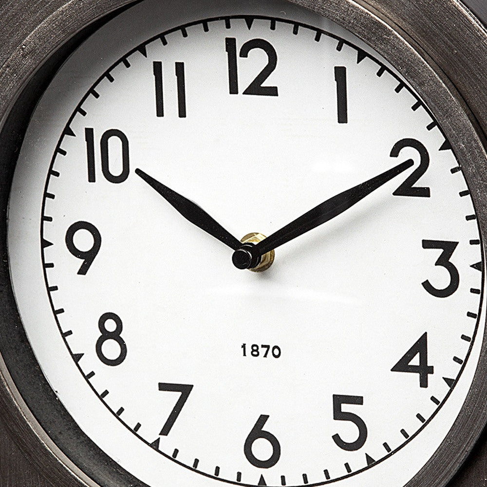 Rustic Brown Metal Porthole Desk  Table Clock