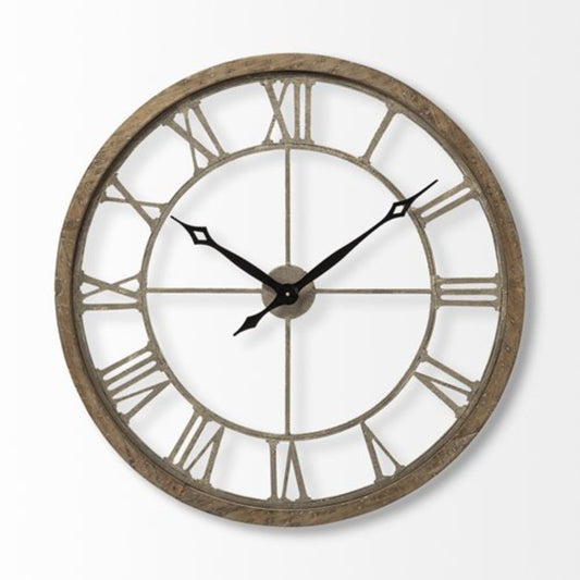 32" Circle Brown Metal Skeleton Wall Clock